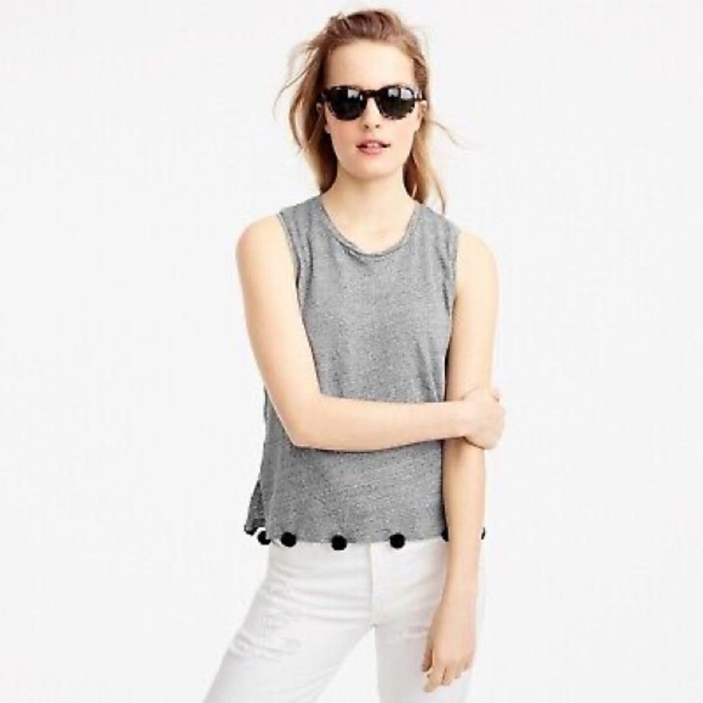 J. Crew Linen Pom-Pom Tank Top. Heather Gray Medium. Size Medium